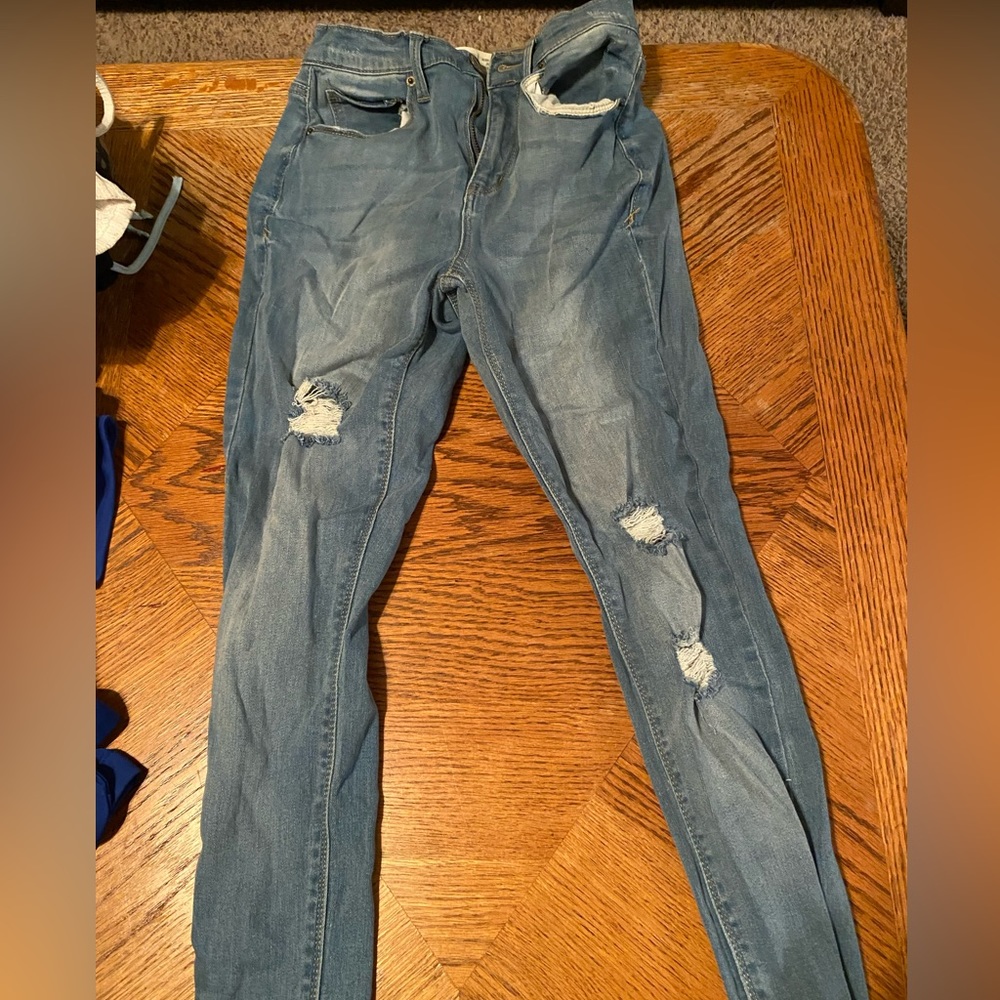 Light blue ripped high rise skinny jeans